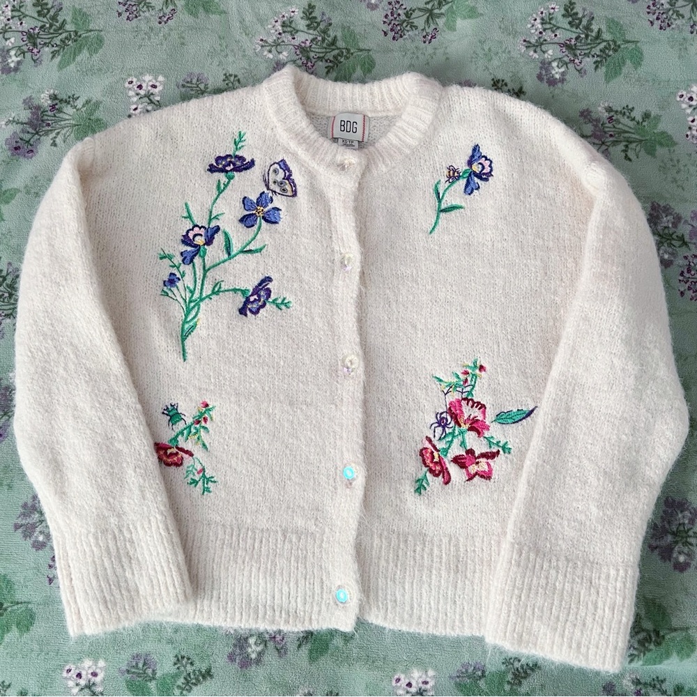 Urban Outfitters BDG Embroidered Knit Plush Cardigan